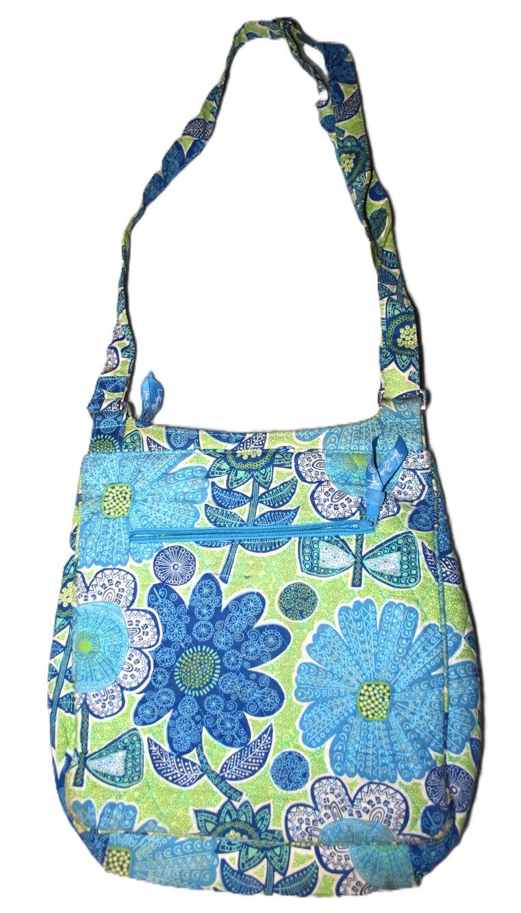 Vera Bradley Crossbody Womens Blue Green Floral Quilted Cotton Shoulder Purse